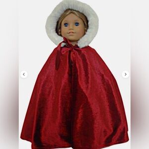 Red Velvet Doll Cape with Faux Fur Hood